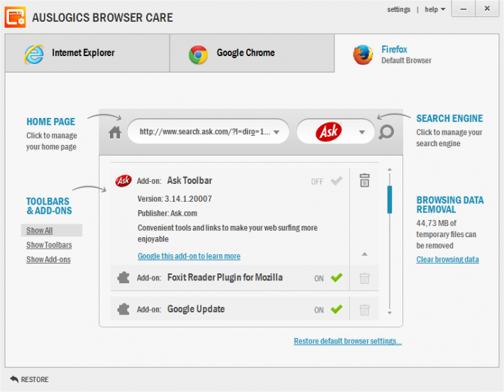 Auslogics Browser Care