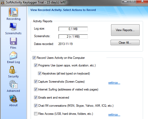 SoftActivity Keylogger 8.3 Download For PC